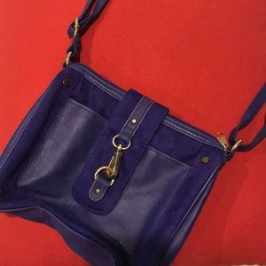 H&M Faux Leather and Suede Crossbody Purse- Navy